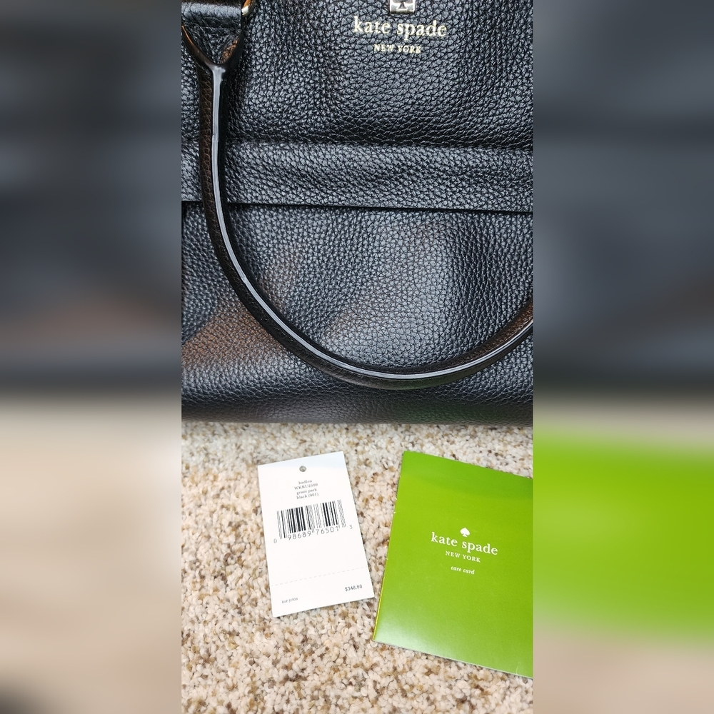 New Kate Spade New York Grant Park Hadlen Black pebble leather satchel purse - Picture 9 of 16